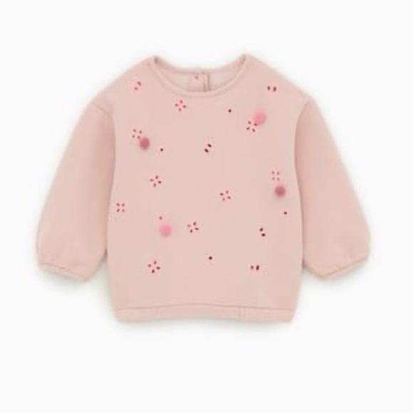 Zara Pink pom pom Sweater Eyelet Toddler 3/4Y - Picture 1 of 6